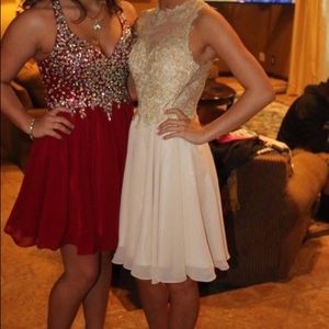 Gold lace homecoming prom dress